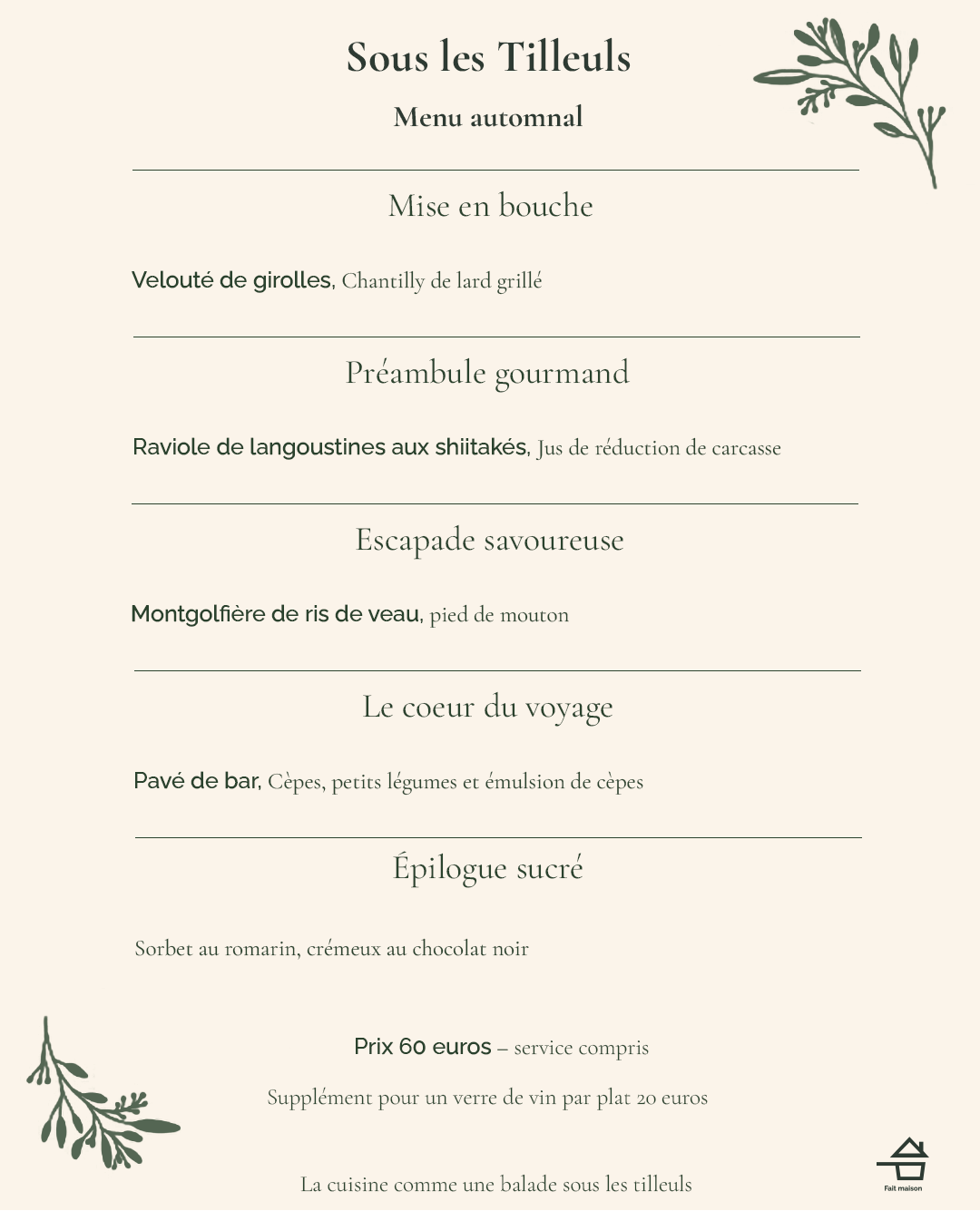 Menu automnal aux champignons du restaurant Sous les Tilleuls à Périgueux